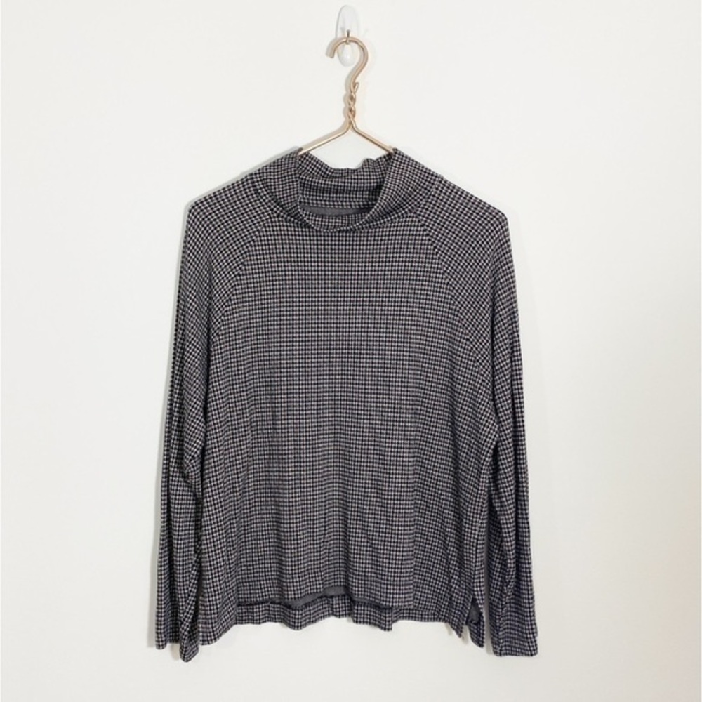 Lou &‎ Grey Loft Herringbone Mock Neck Knit Long Sleeve Shirt Top Brown Black